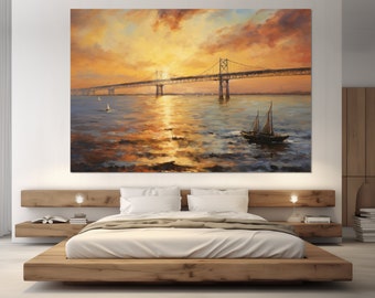 Virginia Beach Canvas Print, Chesapeake Bay Bridge, Virginia Beach Painting, Virginia Beach Wall Art