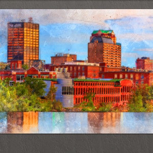 Manchester Canvas Print, Manchester Skyline, Manchester Painting, Manchester Wall Art, New Hampshire