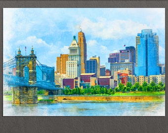 Cincinnati Canvas Print, Cincinnati Painting, Cincinnati Skyline, Cincinnati Wall Art, Ohio