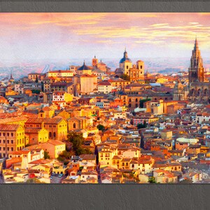 Toledo, Spain Canvas Print, Toledo Painting, Toledo Wall Art, Toledo Skyline, Spain