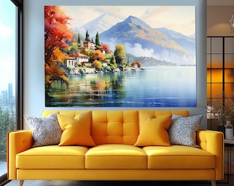 Abstract Watercolor Lake Como Canvas Print,  Italy Wall Art, Lario, Lake Como Painting
