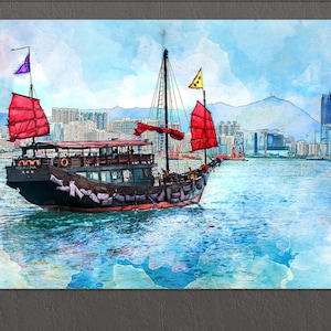 香港のキャンバスプリント、ビクトリアハーバー、香港の絵画、香港のスカイライン、香港の壁画