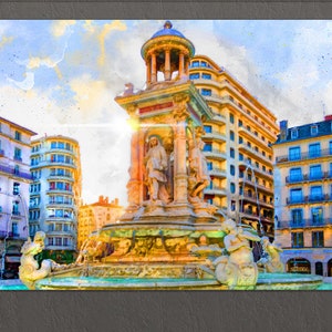 Lyon Canvas Print, Fountain at Place des Jacobins, Lyon Wall Art, France