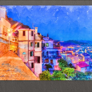 Amalfi Coast Canvas Print, Amalfi Coast Painting, Sorrentine Peninsula, Italy Wall Art