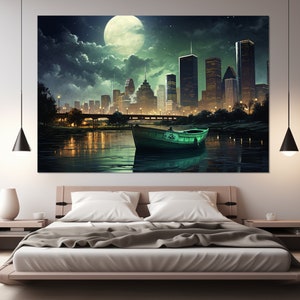 Abstrakte Stadt Skyline bei Nacht, Abstrakte Stadt Skyline bei Nacht, Abstrakte Stadt Skyline bei Nacht, Kunst auf Leinwand
