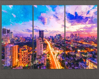 Mumbai Canvas Print, Mumbai Painting, Mumbai Wall Art, India Wall Art, Mumbai Skyline, India Canvas Print