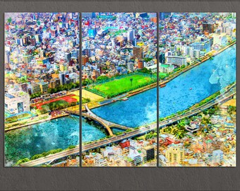 Tokyo Canvas Print, Aerial Tokyo Painting, Tokyo Skyline, Tokyo Wall Art, Japan