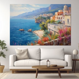 Amalfi Coast Canvas Print, Amalfi Coast Painting, Sorrentine Peninsula, Italy Wall Art