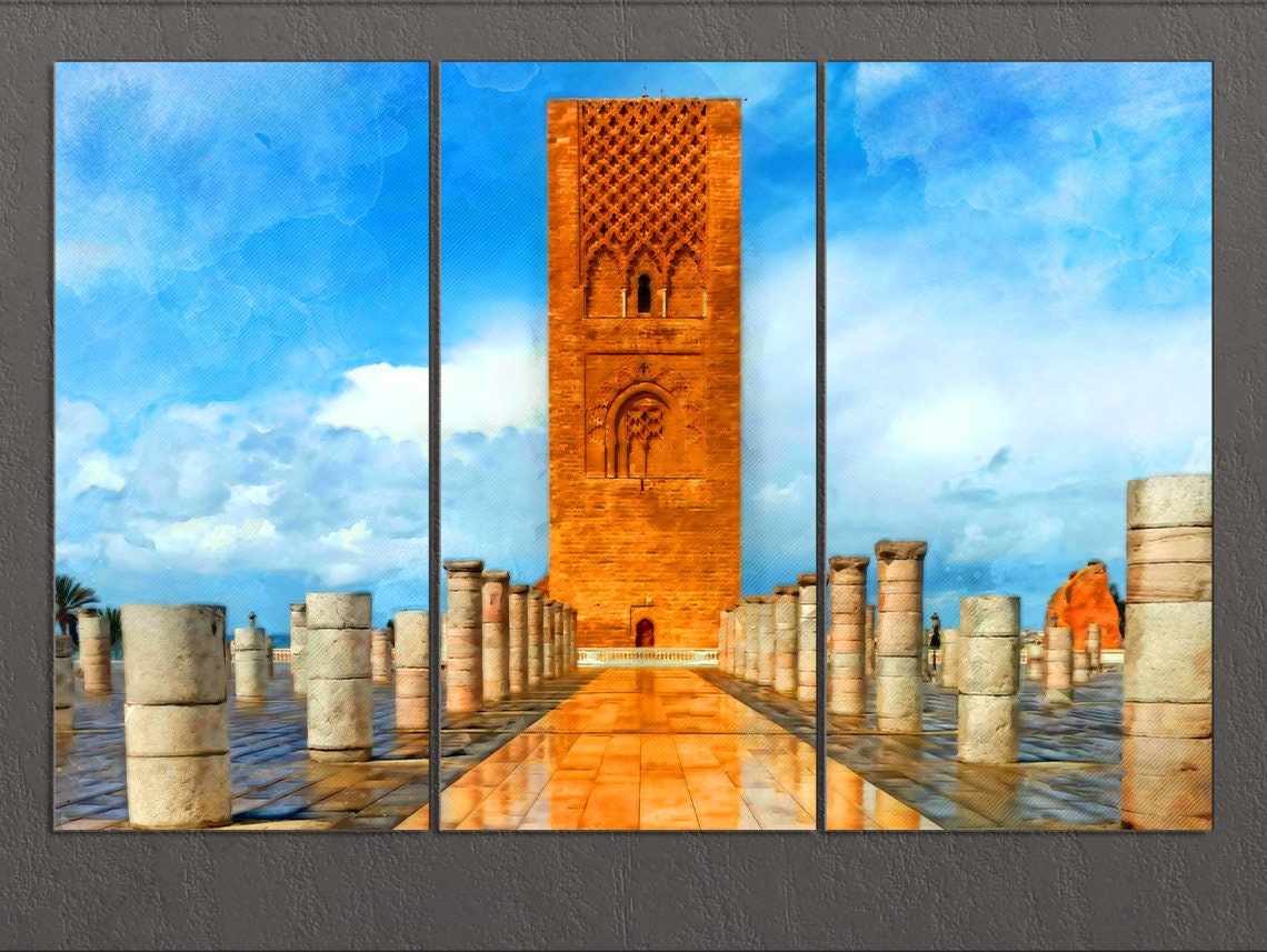 Rabat Canvas Print, Hassan Tower, Morocco Wall Art, Rabat Painting, Rabat Wall Art, Morocco