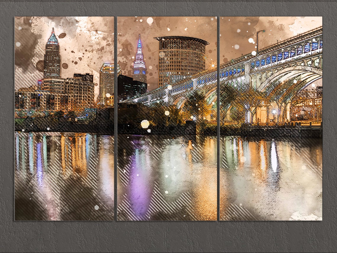 Cleveland Canvas Print Cleveland Skyline Cleveland Wall Art Etsy
