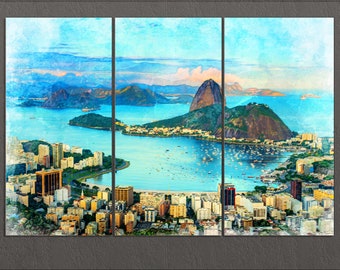 Impresión de lienzo de Río de Janeiro, pintura de Río, horizonte de Río, arte de la pared de Río, Brasil