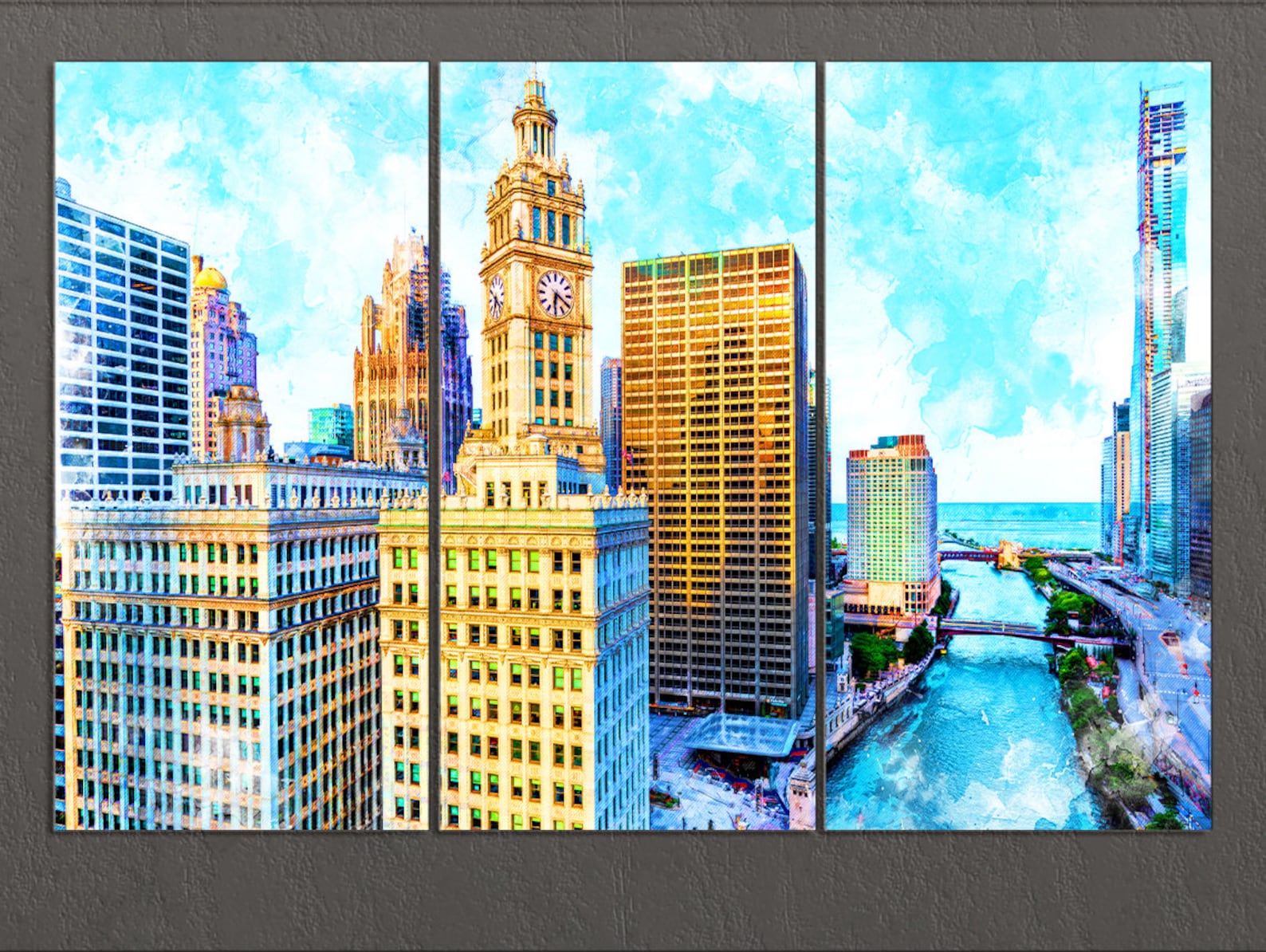 Chicago Canvas Print Chicago Skyline Chicago Painting Etsy