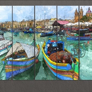 Malta Canvas Print, Marsaxlokk Port, Malta Wall Art, Malta Print image 4