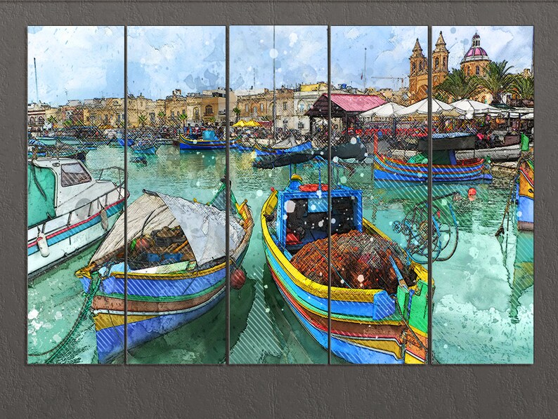Malta Canvas Print, Marsaxlokk Port, Malta Wall Art, Malta Print image 4