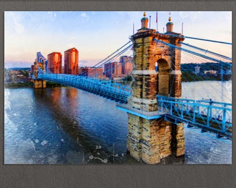 Cincinnati Canvas Print, Cincinnati  Painting, Ohio, Cincinnati Skyline, Cincinnati Wall Art