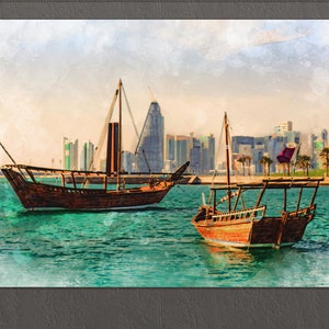 Doha Corniche Canvas Print, Qatar Wall Art, Doha Canvas Print, Doha Painting, Doha Wall Art, Qatar