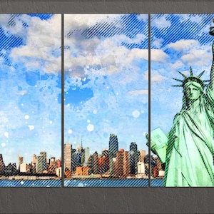 New York Canvas Print, New York Skyline, Statue of Liberty, New York Wall Art