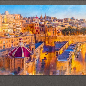 Valletta Canvas Print, Valletta Painting, Valletta Skyline, Valletta Wall Art, Malta