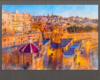 Valletta Canvas Print, Valletta Painting, Valletta Skyline, Valletta Wall Art, Malta