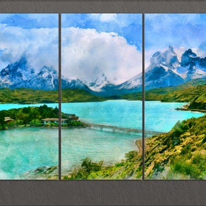 Torres del Paine National Park Canvas Print, Chile Painting, Chile Wall Art, Chile Print