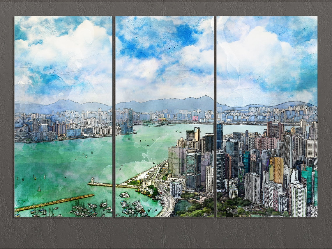 Hong Kong Canvas Print Hong Kong Painting Hong Kong Skyline Etsy UK