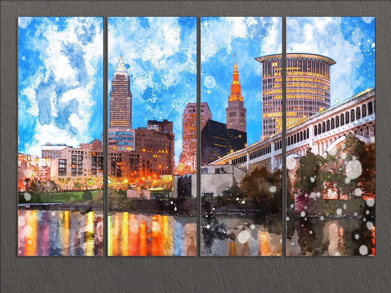 Cleveland Canvas Print Cleveland Skyline Cleveland Wall Art Etsy