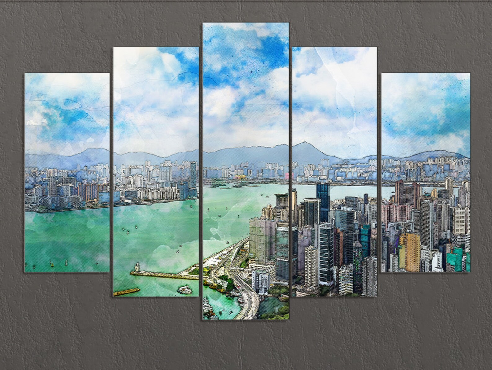 Hong Kong Canvas Print Hong Kong Painting Hong Kong Skyline Etsy UK
