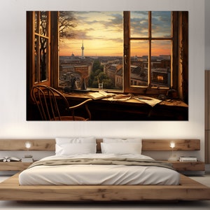 Open Window with  Berlin View, Berlin Canvas Print, Berlin Painting, Berlin Wall Art, Germany