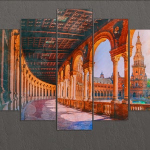 Seville Canvas Print, Seville Downtown, Plaza de España, Seville Wall Art, Spain