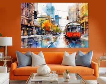 Abstract Watercolor Austin Canvas Print, Austin Downtown, Austin Wall Art