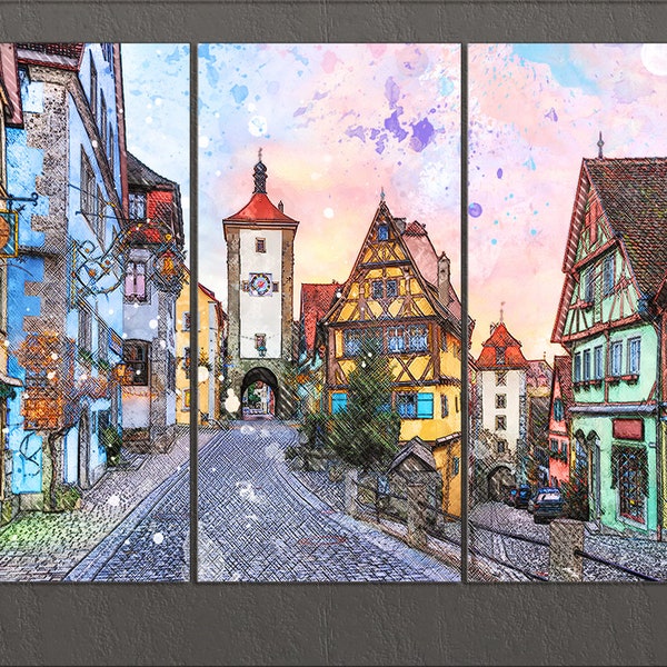 Rothenburg Leinwand Druck, Rothenburg Innenstadt, Rothenburg Wandkunst, Deutschland