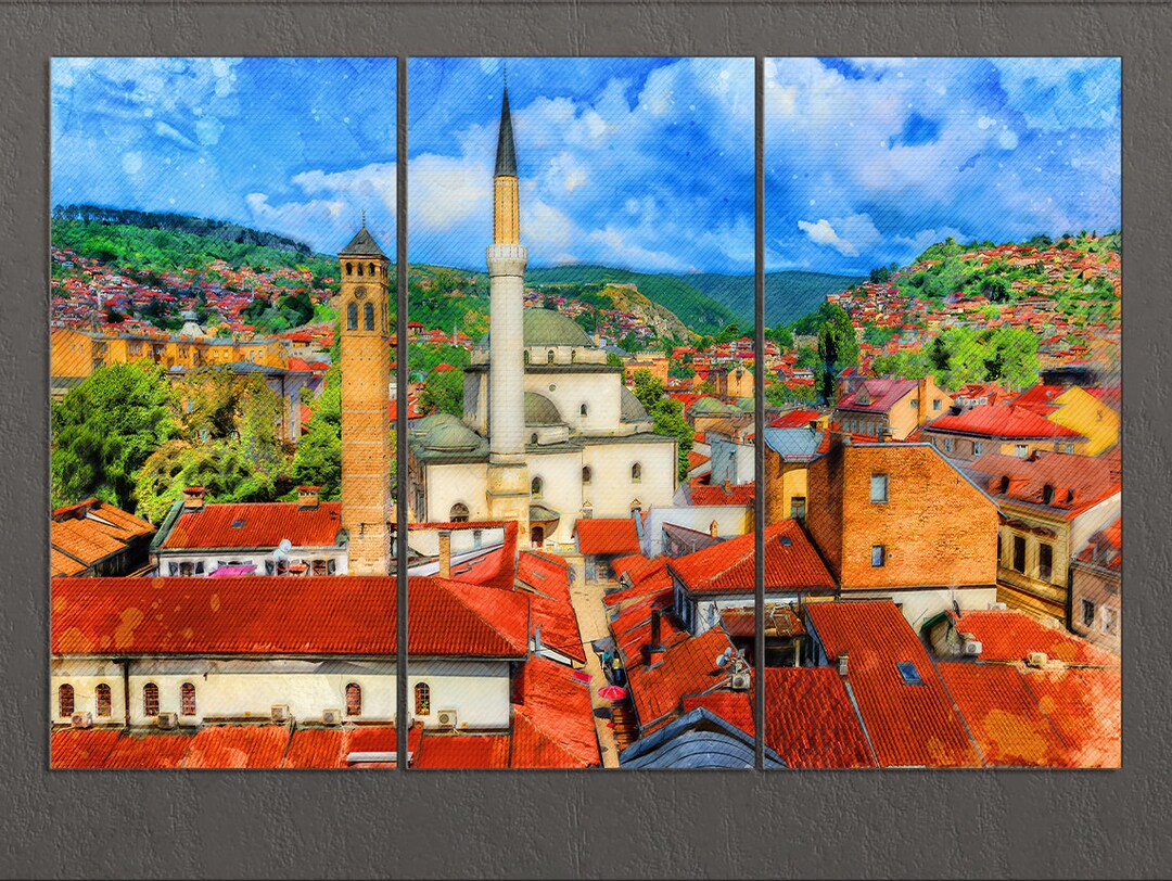 Sarajevo Canvas Print, Sarajevo Skyline, Sarajevo Wall Art, Bosnia and