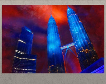 Kuala Lumpur Twin Towers Canvas Print, Petronas Towers in Kuala Lumpur Painting, Malaysia Canvas Art, Kuala Lumpur Wall Art, Malaysia