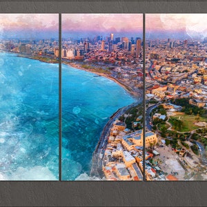 Jaffa Harbour, Tel Aviv-Yafo Canvas Print, Tel Aviv-Yafo Skyline, Israel Painting, Israel Wall Art, Israel Canvas Print