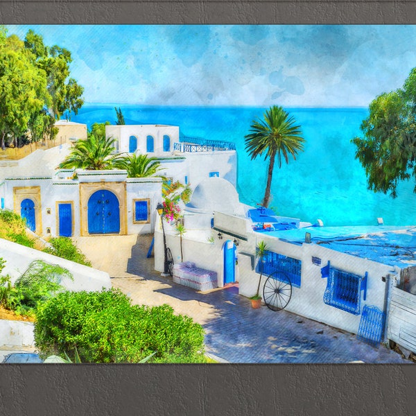 Sidi Bou Saïd, Tunisia Canvas Print, Tunisia Wall Art, Tunisia Painting, Tunisia Canvas Art