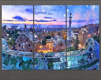 Park Güell, Barcelona Canvas Print, Barcelona Downtown, Barcelona Wall Art, Spain