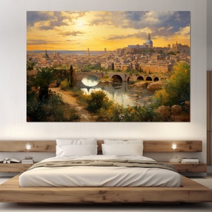 Toledo, Spain Canvas Print, Toledo Painting, Toledo Wall Art, Toledo Skyline, Spain
