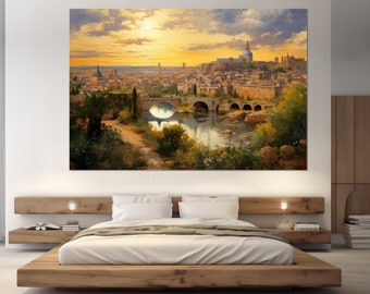 Toledo, Spain Canvas Print, Toledo Painting, Toledo Wall Art, Toledo Skyline, Spain