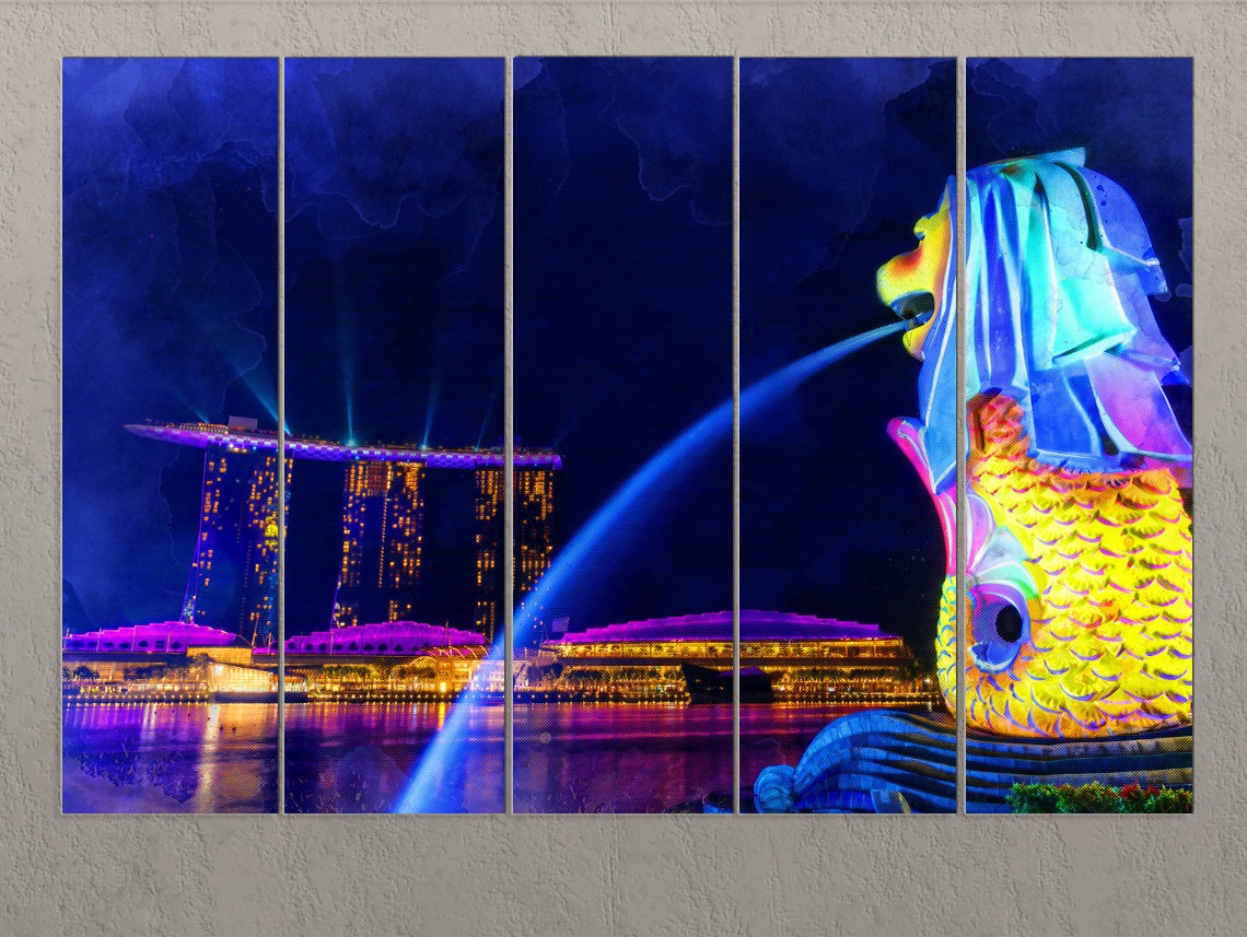 Singapore Wall Art Singapore Canvas Print Merlion Park Etsy