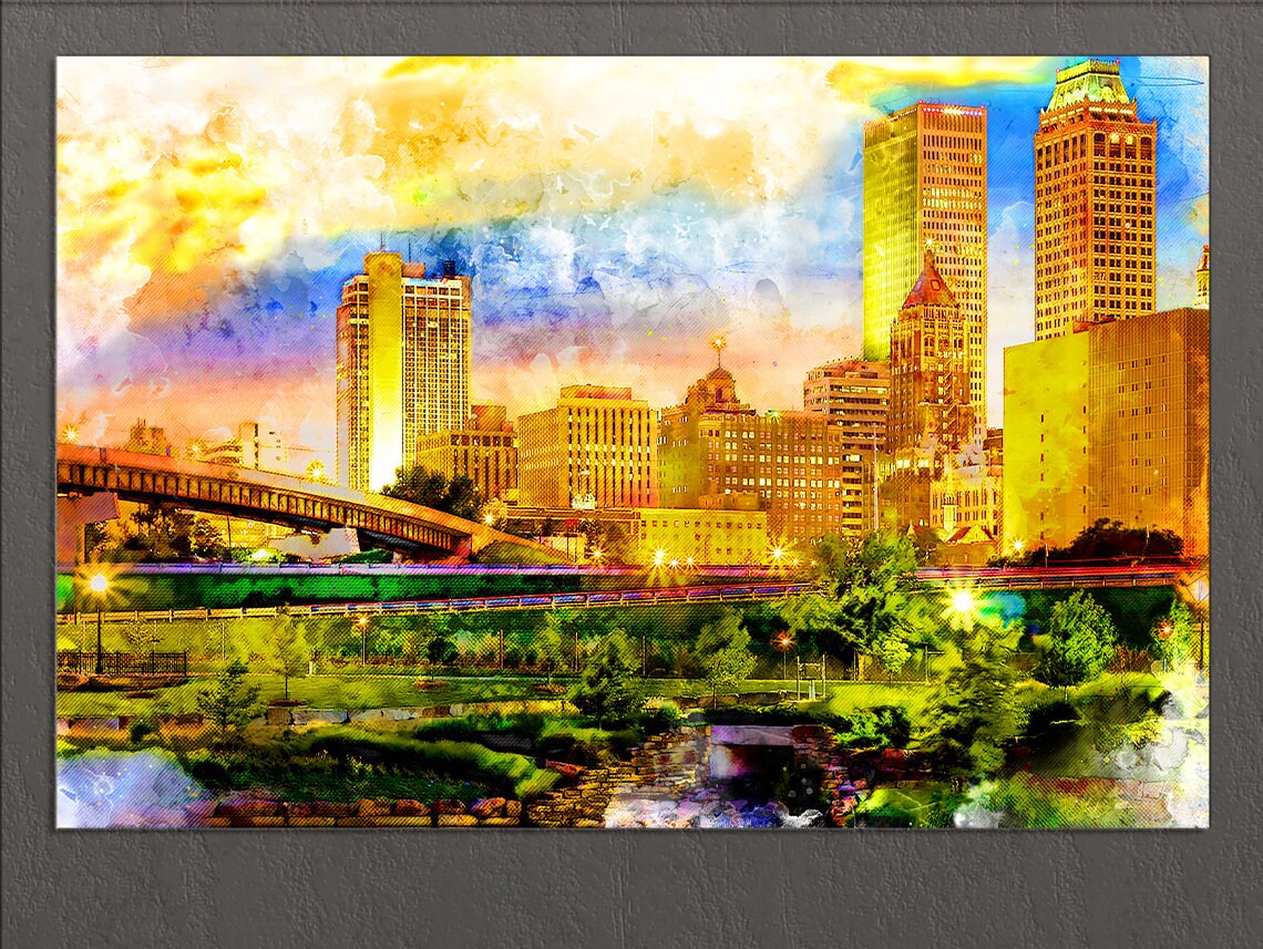Tulsa Canvas Print Tulsa Skyline Tulsa Painting Tulsa Wall Etsy