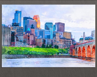 Minneapolis Canvas Print, Minneapolis Downtown, Minneapolis Painting, Minneapolis Wall Art, Minnesota