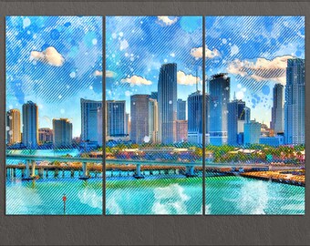 Miami Canvas Print, Miami Skyline, Miami Wall Art