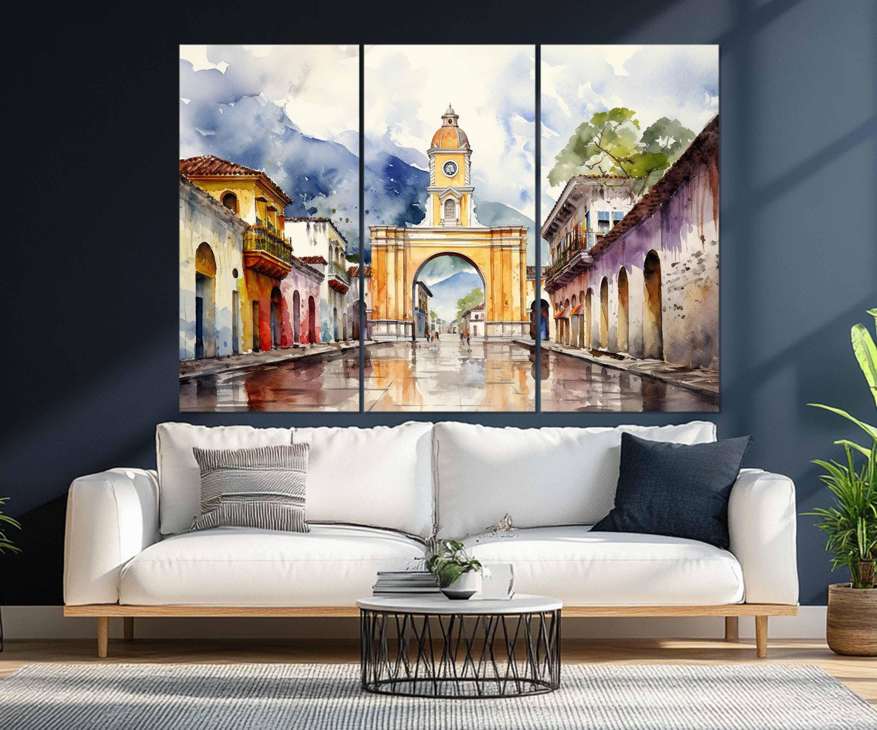 Abstract Guatemala Canvas Print, Watercolor Arch Antigua Print, Santa Catalina Arch, Antigua Guatemala Wall Art,  Guatemala