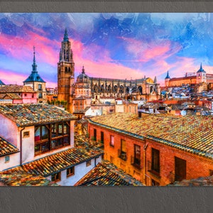 Toledo, Spain Canvas Print, Toledo Painting, Toledo Wall Art, Toledo Skyline, Spain
