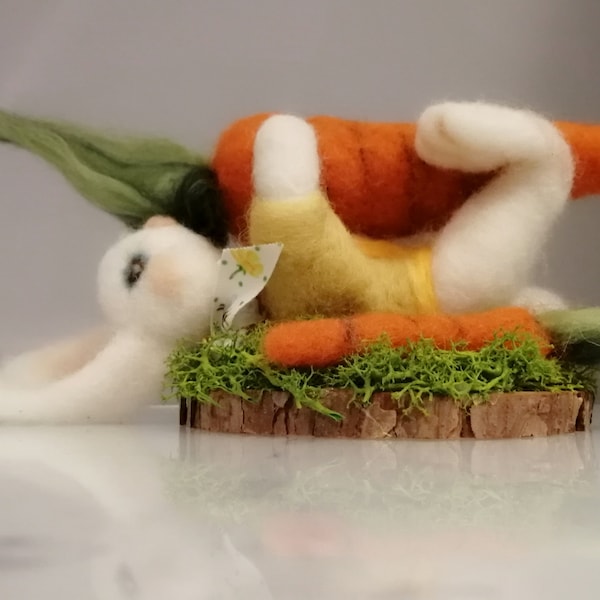 Needle felted Easter bunny with carrots