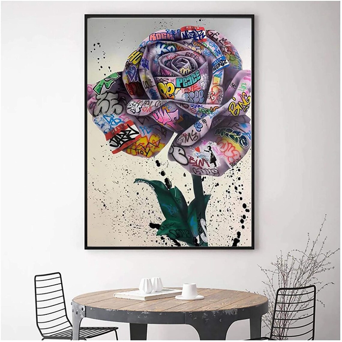 Graffiti Art Rose Flowers Canvas Posters and Prints Wall Art Etsy