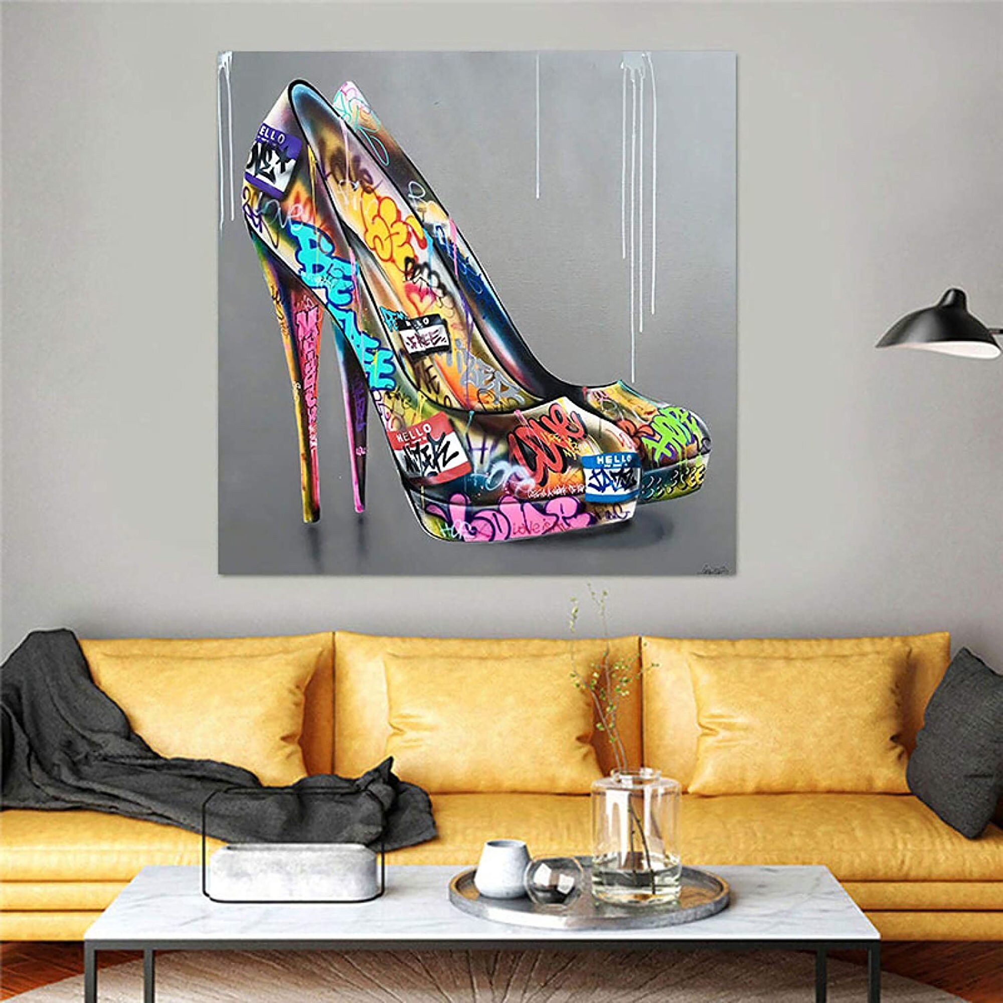 High Heel Graffiti Canvas Wall Art High Heel Shoes Graffiti Etsy