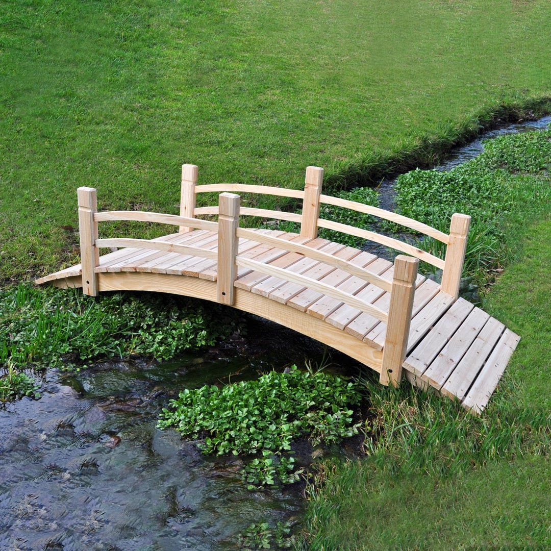 4-Ft Cedar Wood Garden Bridge with Rails in Natural Unstained Finish main image 0