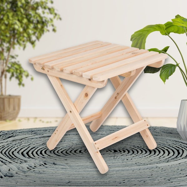 Square Folding Table, Square Cedar Wood End Table,  Indoor or Outdoor Wooden Small Table for Patio, Balcony, Backyard,#4109