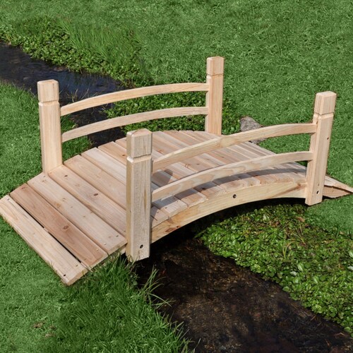 Garden Bridge, 4FT Cedar Wood Decorative Bridge, Classic Arch with Side shops Railings, Outdoor Decor for Garden and Pond #4980 (Natural Finish)